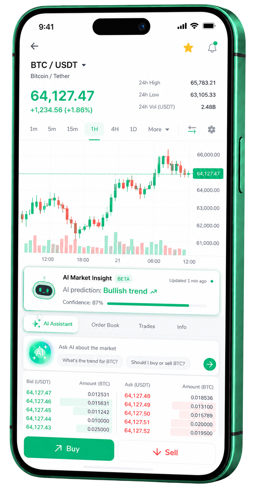 La app móvil de trading Caudal Inversoria funcionando en un smartphone